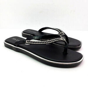 Fifth & Luxe Womens Sz 7/8 Black Silver Rhinestone Slip On Fashion Thong Sandals
